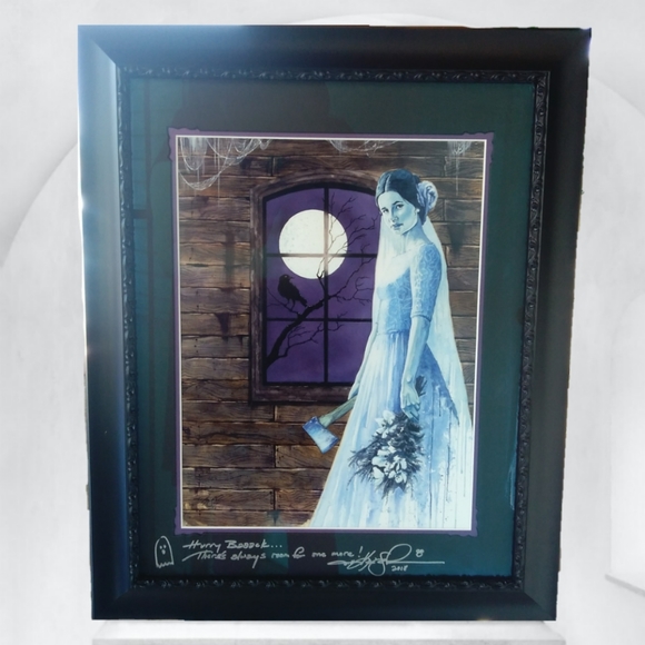 BRIDE by MOONLIGHT WINDOW w AXE ART PRINT Halloween party